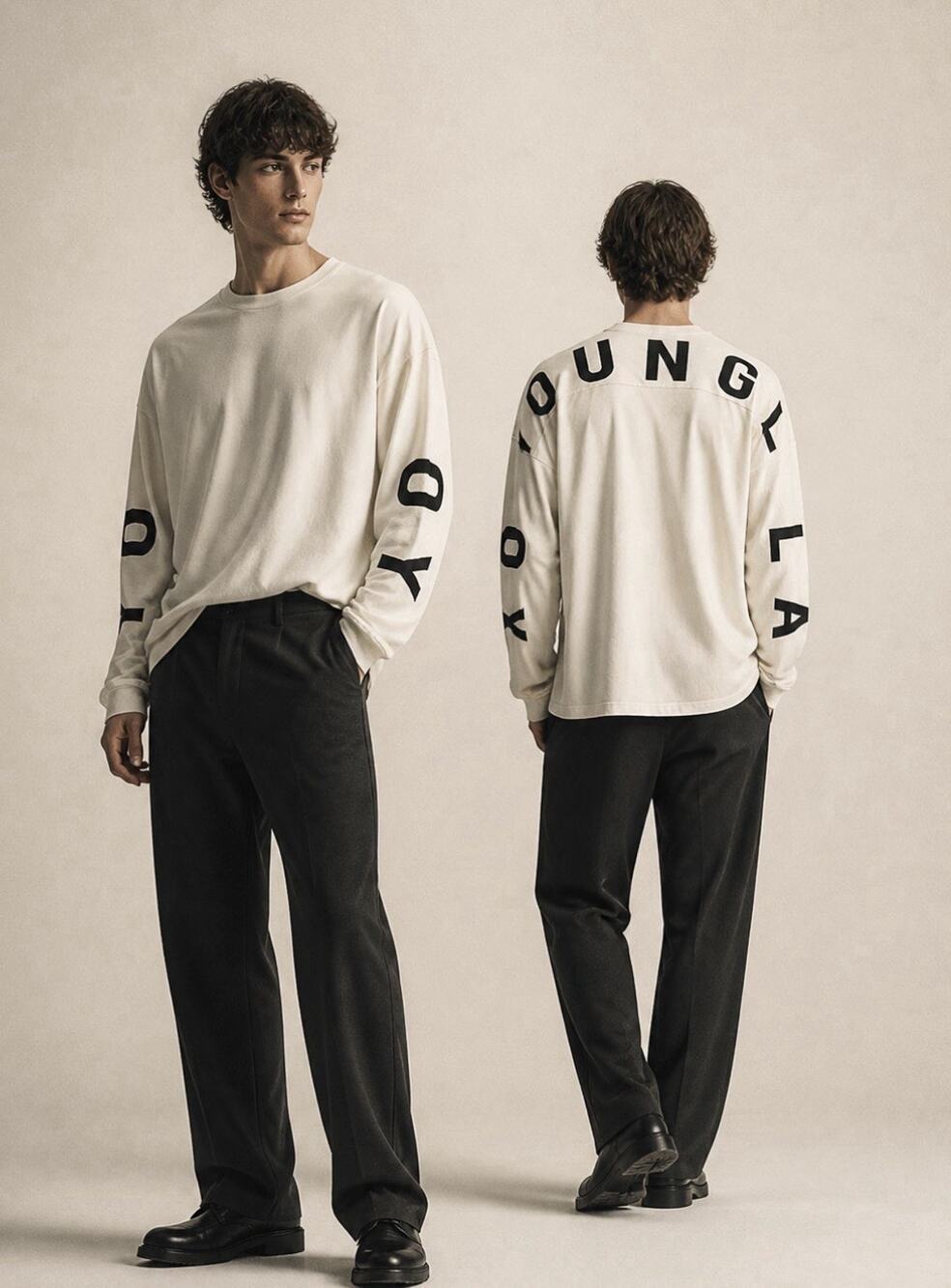 YOUNGLA "LOS ANGELES" Neon Spells Long Sleeve Sweatshirt Beige Mens Size L